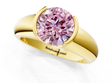 Yellow gold Fancy Pink Round  Solitaire Tension Set Diamond Ring with Wide Band_1