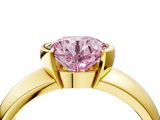 Yellow gold Fancy Pink Round  Solitaire Tension Set Diamond Ring with Wide Band_4