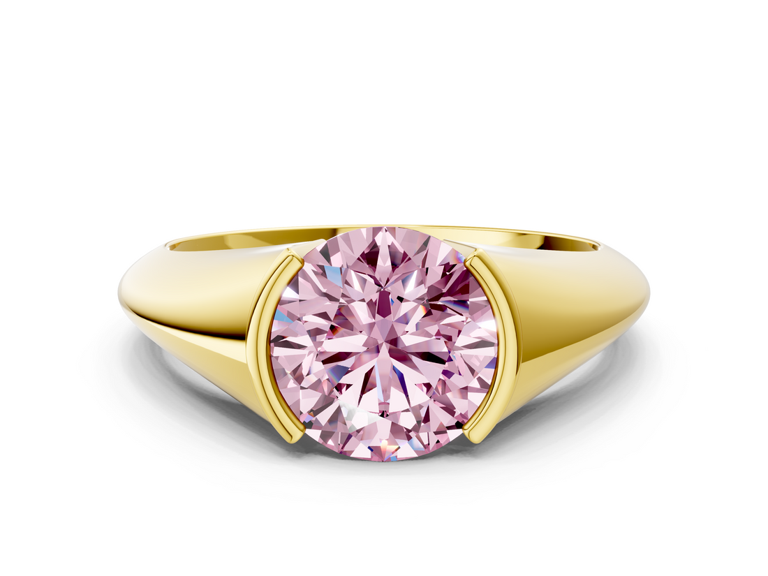 Yellow gold Fancy Pink Round  Solitaire Tension Set Diamond Ring
