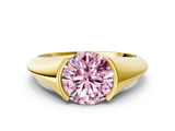 Yellow gold Fancy Pink Round  Solitaire Tension Set Diamond Ring