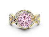 Yellow gold Fancy Pink Round  Solitaire Twist Band Pavé Diamond Engagement Ring_32
