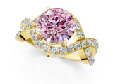 Yellow gold Fancy Pink Round  Solitaire Twist Band Pavé Diamond Engagement Ring_33