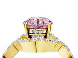 Yellow gold Fancy Pink Round  Solitaire Twist Band Pavé Diamond Engagement Ring_36