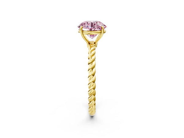 Yellow Gold Round Solitaire Engagement Ring Setting for Fancy Pink Center with Twisted Rope Band