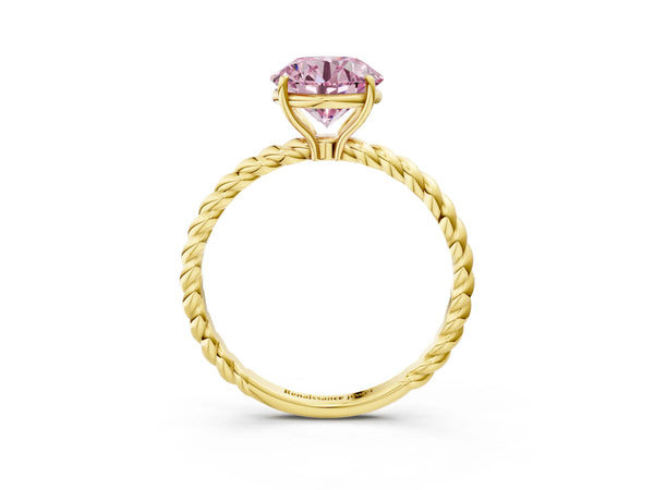 Yellow Gold Round Solitaire Engagement Ring Setting for Fancy Pink Center with Twisted Rope Band