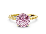 Yellow gold Fancy Pink Round  Solitaire Twist Band Ring with Four-Prong Setting_65