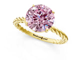 Yellow gold Fancy Pink Round  Solitaire Twist Band Ring with Four-Prong Setting_66