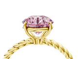 Yellow gold Fancy Pink Round  Solitaire Twist Band Ring with Four-Prong Setting_69