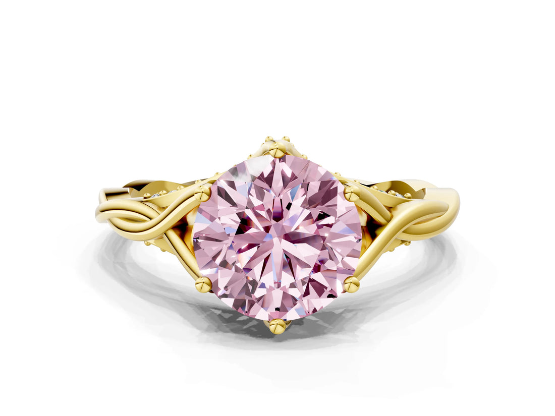Yellow gold Fancy Pink Round  Solitaire Twist Band Six-Prong Setting