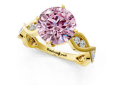 Yellow gold Fancy Pink Round  Solitaire Twist Band with Leaf Prong Setting 2