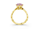 Yellow gold Fancy Pink Round  Solitaire Twist Band with Leaf Prong Setting 4
