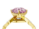 Yellow gold Fancy Pink Round  Solitaire Twist Band with Leaf Prong Setting 5