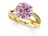 Yellow gold Fancy Pink Round  Solitaire Twist Band with Pavé Accents and Four-Prong Setting_21