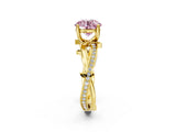 Yellow gold Fancy Pink Round  Solitaire Twist Band with Pavé Accents and Four-Prong Setting_22