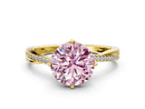 Yellow gold Fancy Pink Round  Solitaire Twist Band with Pavé Diamonds and Four-Prong Setting_46