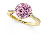 Yellow gold Fancy Pink Round  Solitaire Twist Band with Pavé Diamonds and Four-Prong Setting_47