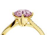 Yellow gold Fancy Pink Round  Solitaire Twist Band with Pavé Diamonds and Four-Prong Setting_50