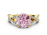 Yellow gold Fancy Pink Round  Solitaire Twist Band with Pavé Setting and Four-Prong Setting