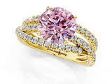 Yellow gold Fancy Pink Round  Solitaire Twist Band with Pavé Setting and Four-Prong Setting_1