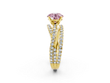 Yellow gold Fancy Pink Round  Solitaire Twist Band with Pavé Setting and Four-Prong Setting_2