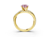 Yellow gold Fancy Pink Round  Solitaire Twist Band with Pavé Setting and Four-Prong Setting_3