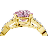 Yellow gold Fancy Pink Round  Solitaire Twist Band with Pavé Setting and Four-Prong Setting_4