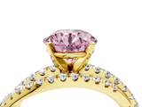 Yellow gold Fancy Pink Round  Solitaire Twist Band with Pavé Setting and Four-Prong Setting_4