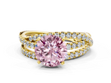 Yellow gold Fancy Pink Round  Solitaire Twist Band with Pavé Setting and Four-Prong Setting