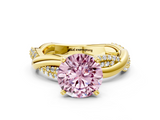 Yellow gold Fancy Pink Round  Solitaire Twist Band with Pave Prong Setting