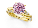 Yellow gold Fancy Pink Round  Solitaire Twist Band with Pave Prong Setting_1