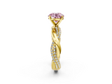 Yellow gold Fancy Pink Round  Solitaire Twist Band with Pave Prong Setting_2