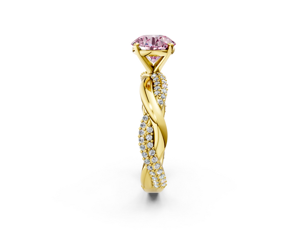 Yellow Gold Round Twisted Engagement Ring Setting for Fancy Pink Center