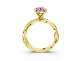 Yellow gold Fancy Pink Round  Solitaire Twist Band with Pave Prong Setting_3