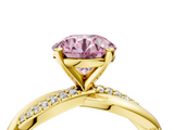 Yellow gold Fancy Pink Round  Solitaire Twist Band with Pave Prong Setting_4