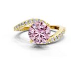 Yellow gold Fancy Pink Round  Solitaire Twist Band with Pave Set Diamonds and Four-Prong Setting