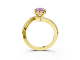 Yellow gold Fancy Pink Round  Solitaire Twist Band with Pave Set Diamonds and Four-Prong Setting_3