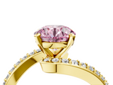 Yellow gold Fancy Pink Round  Solitaire Twist Band with Pave Set Diamonds and Four-Prong Setting_4