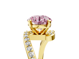 Yellow gold Fancy Pink Round  Solitaire Twist Band with Pave Set Diamonds and Four-Prong Setting_5