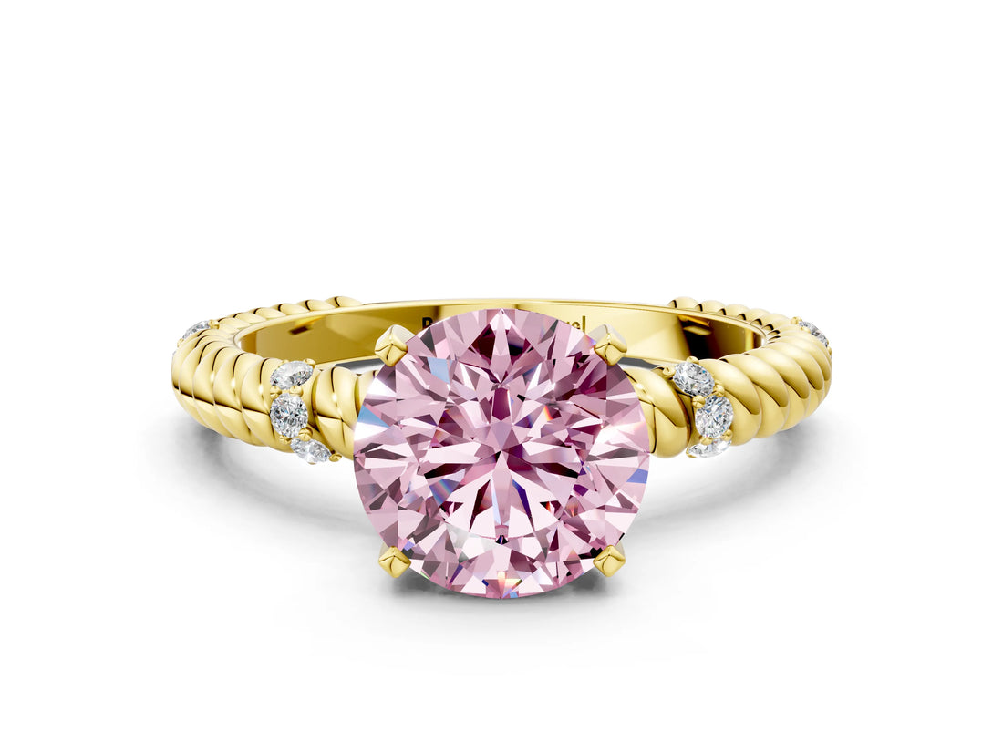 Yellow gold Fancy Pink Round  Solitaire Twisted Band Prong Set Engagement Ring_28