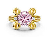 Yellow gold Fancy Pink Round  Solitaire Twisted Band Scroll Prong Ring_3