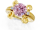 Yellow gold Fancy Pink Round  Solitaire Twisted Band Scroll Prong Ring_4
