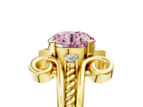 Yellow gold Fancy Pink Round  Solitaire Twisted Band Scroll Prong Ring_8