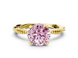 Yellow gold Fancy Pink Round  Solitaire Twisted Band with Bead Prong Setting_29