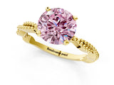 Yellow gold Fancy Pink Round  Solitaire Twisted Band with Bead Prong Setting_30