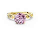 Yellow gold Fancy Pink Round  Solitaire Twisted Band with Pavé Accents and Four-Prong Setting