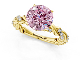 Yellow gold Fancy Pink Round  Solitaire Twisted Band with Pavé Accents and Four-Prong Setting_1