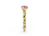 Yellow gold Fancy Pink Round  Solitaire Twisted Band with Pavé Accents and Four-Prong Setting_2