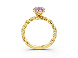Yellow gold Fancy Pink Round  Solitaire Twisted Band with Pavé Accents and Four-Prong Setting_3