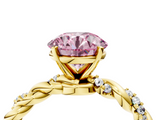 Yellow gold Fancy Pink Round  Solitaire Twisted Band with Pavé Accents and Four-Prong Setting_4