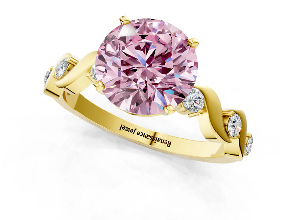 Yellow Gold Round Ribbon Twist Engagement Ring Setting for Fancy Pink Center